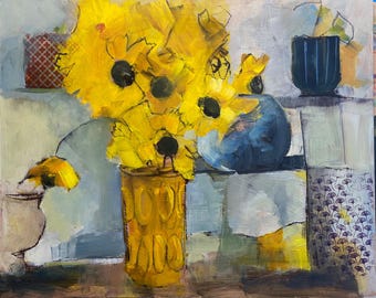 Sunflowers and Friends - acrylic still life painting