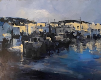 Where the Light Falls Impressionist Painting of a misty harbor in New England