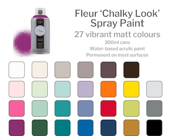 Fleur Chalky Look Spray Paint, water based furniture paint, no need to prime or topcoat, easy to use, low voc, 27 colours, 300 ml