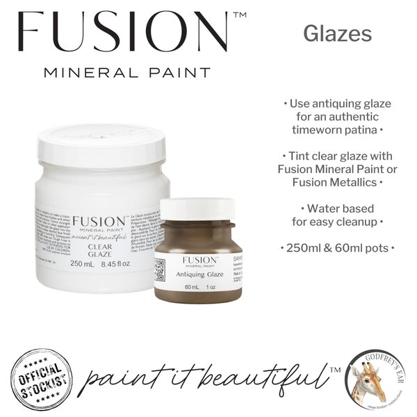 Fusion Mineral Paint GLAZE, brown antiquing glaze and clear glaze, water-based glaze, age, blend & add patina, matt finish, 250ml, 60ml