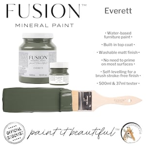 Fusion Mineral Paint EVERETT, dark olive green paint, water-based furniture paint, no brush marks, eco friendly paint, matt, 500ml & 37ml