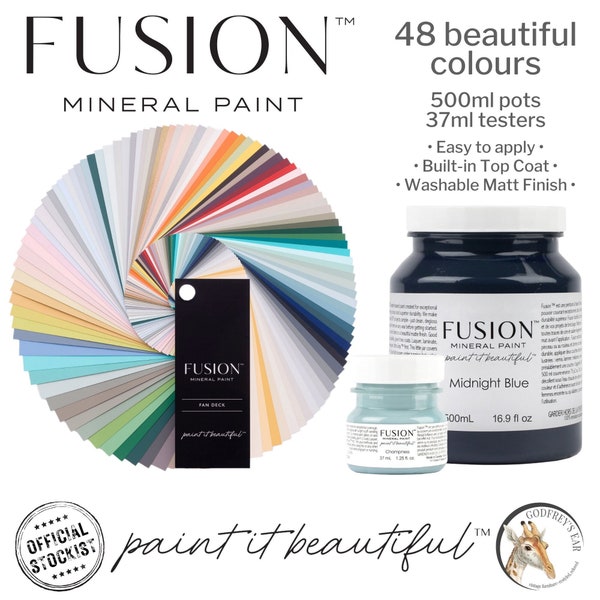 Fusion Mineral Paint, low voc eco-friendly water-based furniture paint, no brush marks, easy to use furniture paint, 48 shades, 500ml & 37ml