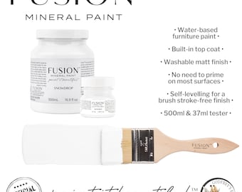 Fusion Mineral Paint, Snowdrop, bright white furniture paint, matt finish water-based paint, no brush marks, eco friendly paint, 500ml, 37ml