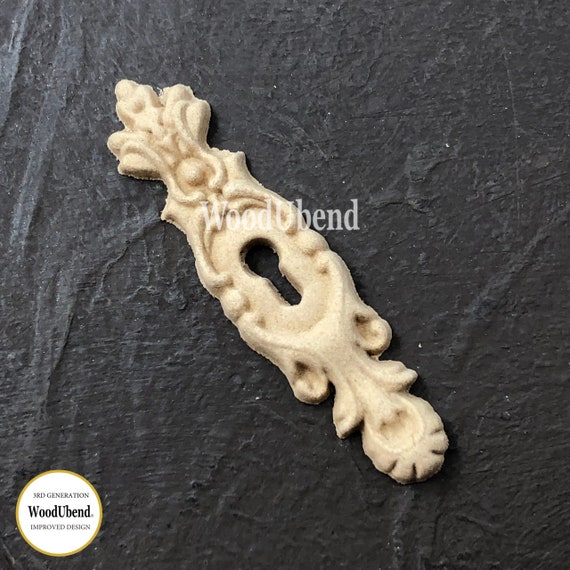 WoodUbend decorative moulding, keyhole escutcheon, design no WUB0991, heat-bendable wooden embellishment, apply with wood glue, easy to use