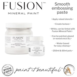 Smooth Embossing Paste by Fusion Mineral Paint, create raised stencils & texture or add a frosted finish to your project, pearl white, 250ml