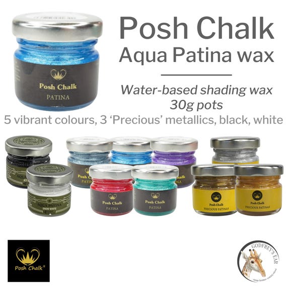 Posh Chalk Aqua Patina waxes, water-based for highlighting, gilding & blending, 30 ml jar