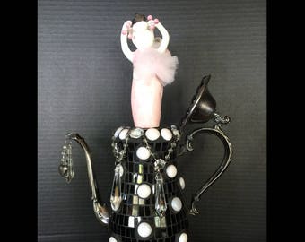 Prima Ballerina Teapot is an Original Piece of Art, a Mixed Media Mosaic, and a One-of-a-Kind Piece of Art