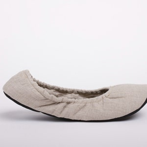 Linen travel slippers, Linen and Velvet ballet slippers, Light weight travel slippers, Elegant house slippers image 3