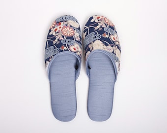 Elegante kimonopantoffels in een tas, Japanse reiskimonopantoffels, reis naar Japan / blauw
