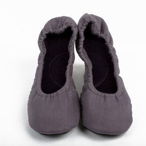 Linen travel slippers, Linen and Velvet ballet slippers, Light weight travel slippers, Elegant house slippers image 2