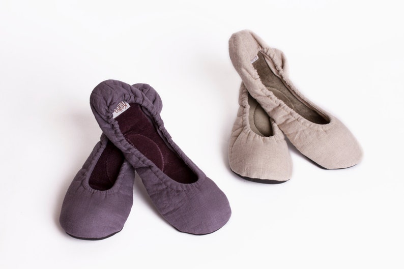Linen Travel Slippers Linen and Velvet Ballet Slippers Light | Etsy