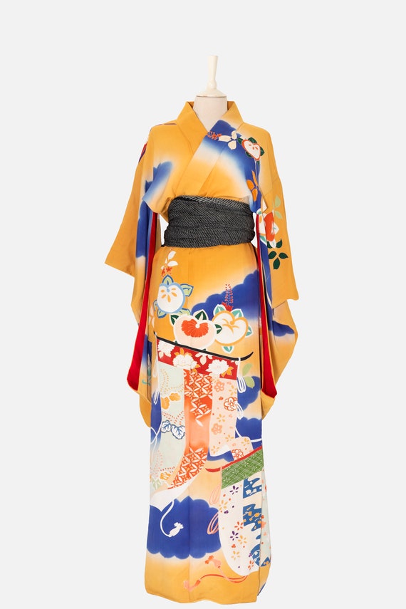 Antique Mustard Furisode Kimono - image 3