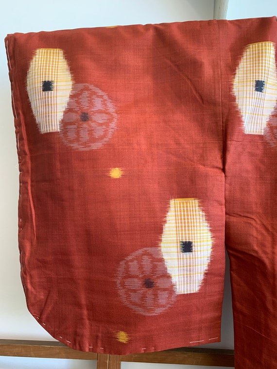 Rust Red Meisen Kimono with Flowers | Vintage Sil… - image 3