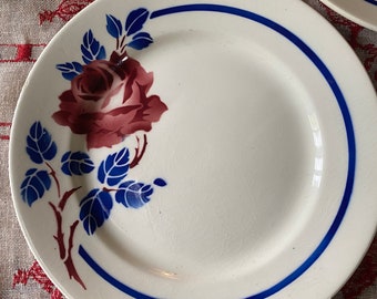 French stencilware plates country blue red rare find