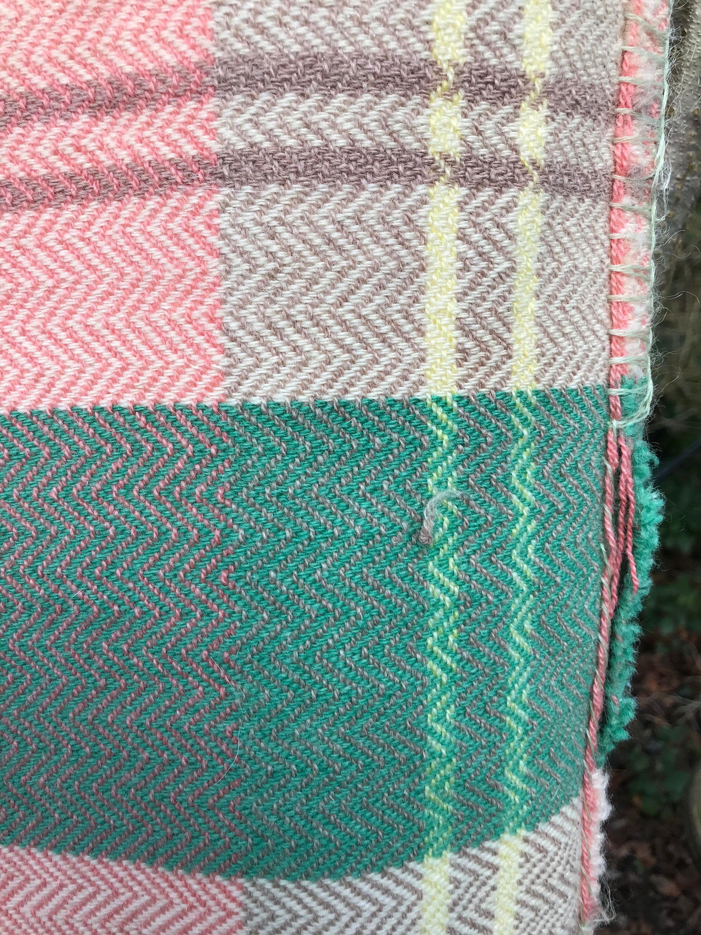 Vintage antique Welsh wool blanket double fringed green & pink Etsy
