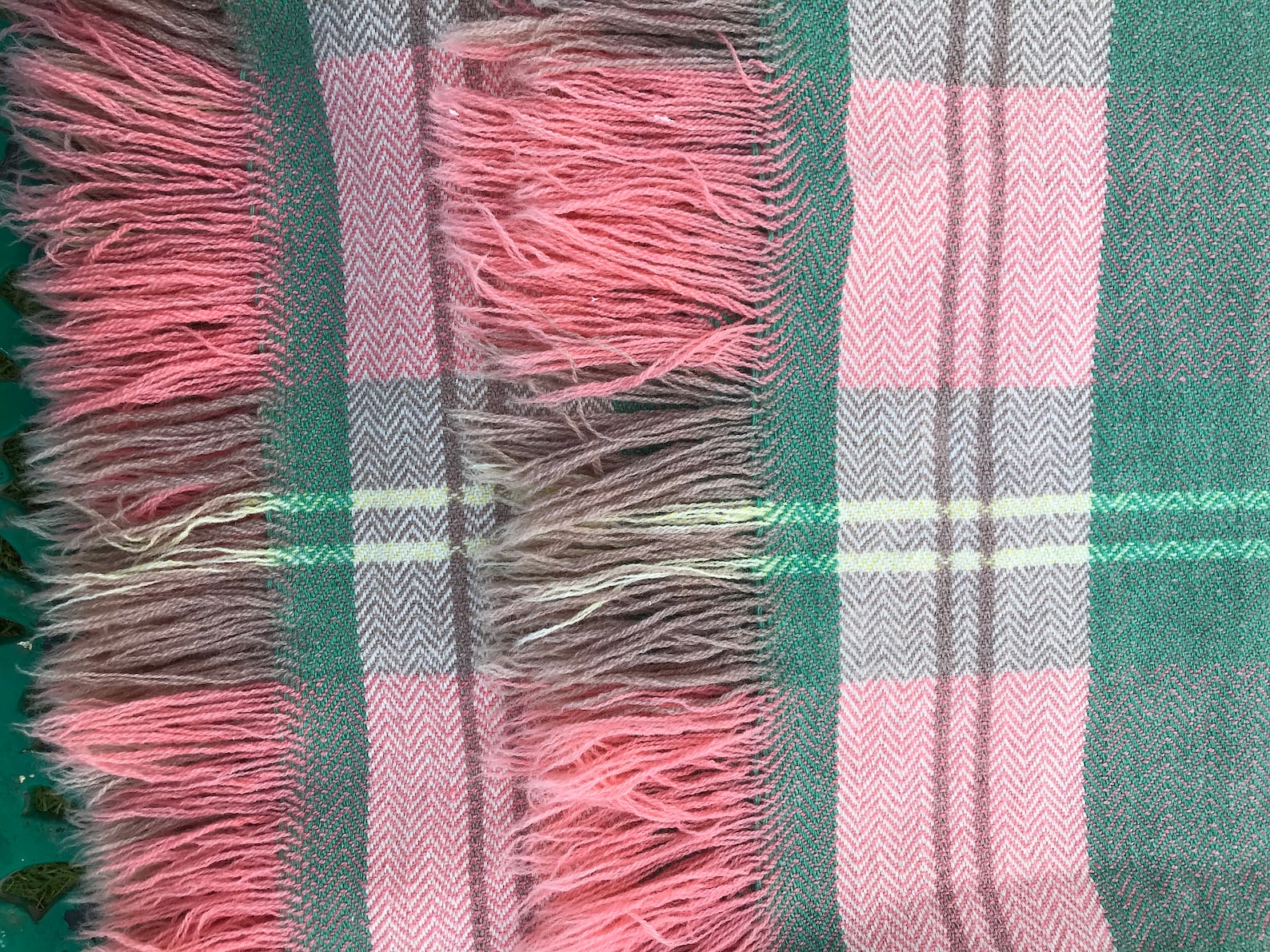 Vintage antique Welsh wool blanket double fringed green & pink Etsy