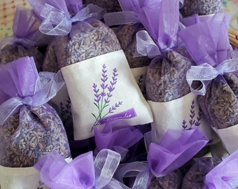 Lavender Sachet Bags: Cotton & Organza, Wedding Favors