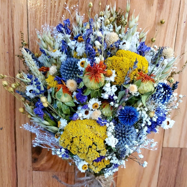 Mountain Meadow Dried flower bouquet. Fall or summer Wedding. Use as Home Decor.  Dried Wildflower bouquet