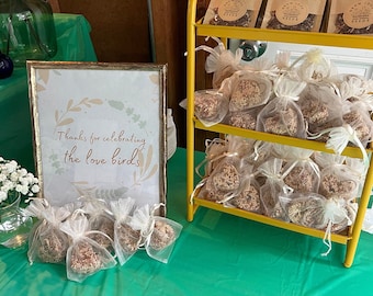 Bird seed Favors. Eco-friendly. Mini heart favor. Perfect for weddings, showers and memorials. Bags included, no personalized tags