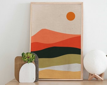 Mid Century Modern Art Print Mountain Art Mid Century Print Mountain Print Scandinavian Print Retro desert art sunset Abstract retro print