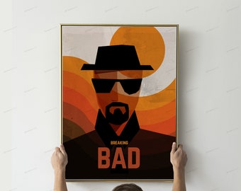 Retro Breaking Bad poster TV Series, WALTER WHITE poster - Mid-century modern Breaking Bad vintage Poster, breaking minimalist wall art