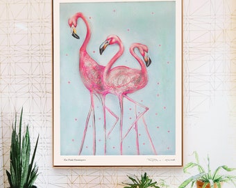 Flamingo Print Flamingo Gifts Vintage Flamingo Decor Mid-century Modern art Retro Beach Decor Pink Flamingo painting Fybur Art Tropical Bird