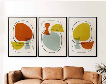 Abstract Mid Century Modern wall Art Set of 3 Chartreuse art Mid Century prints Set Danish modern Eames art print Scandinavian Gallery wall