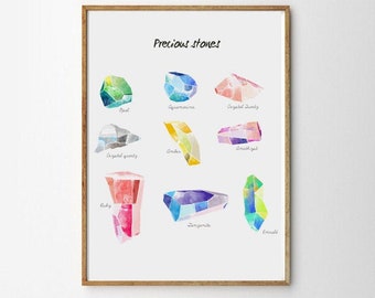 Crystal art Watercolor Yoga wall art Healing stones Art Watercolor Geometric art print Healing crystal wall art Crystals Home Decor artprint