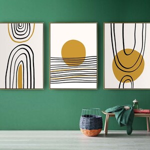 Mid century modern Rainbow art Abstract Art Set of 3 art GALLERY WALL SET print Mid Century Modern Wall Art Set Neutral Wall Art Boho Decor