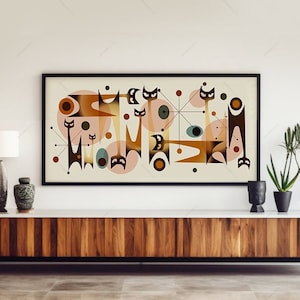 Panoramic Siamese Atomic Cat Art Print | Mid Century Modern Wall Decor | Dark Wood Tones | Fall Trend Panoramic Mid century Cat wall art