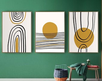 Mid century modern Rainbow art Abstract Art Set of 3 art GALLERY WALL SET print Mid Century Modern Wall Art Set Neutral Wall Art Boho Decor