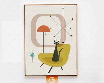 Eames chair poster Retro Cat wall art Mid-century Modern chair poster Cat wall art Vintage chair print Cat Art Prints Mid Century modern art