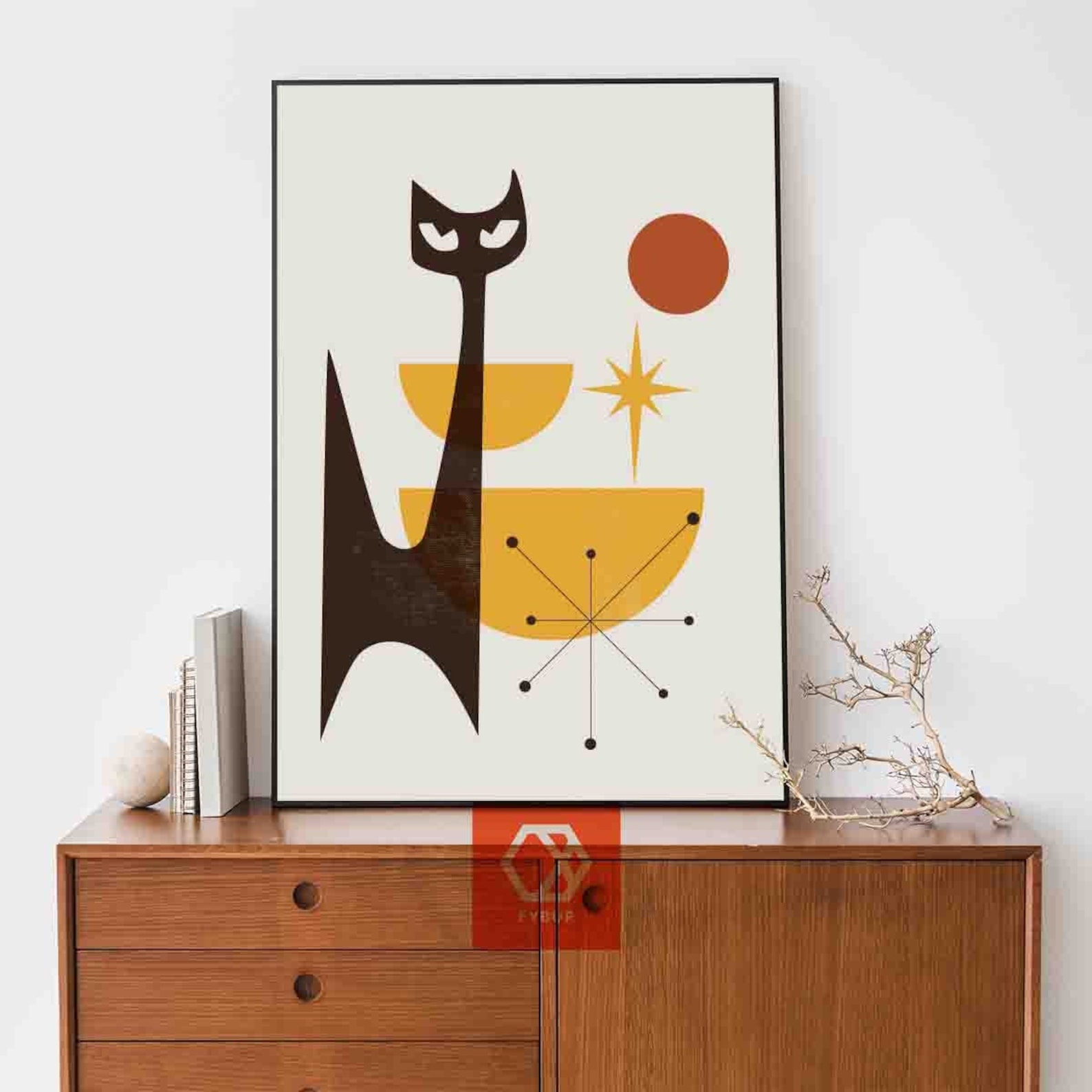 70's Cat Mid Century Modern Art Mid Century Cat Wall Art Etsy