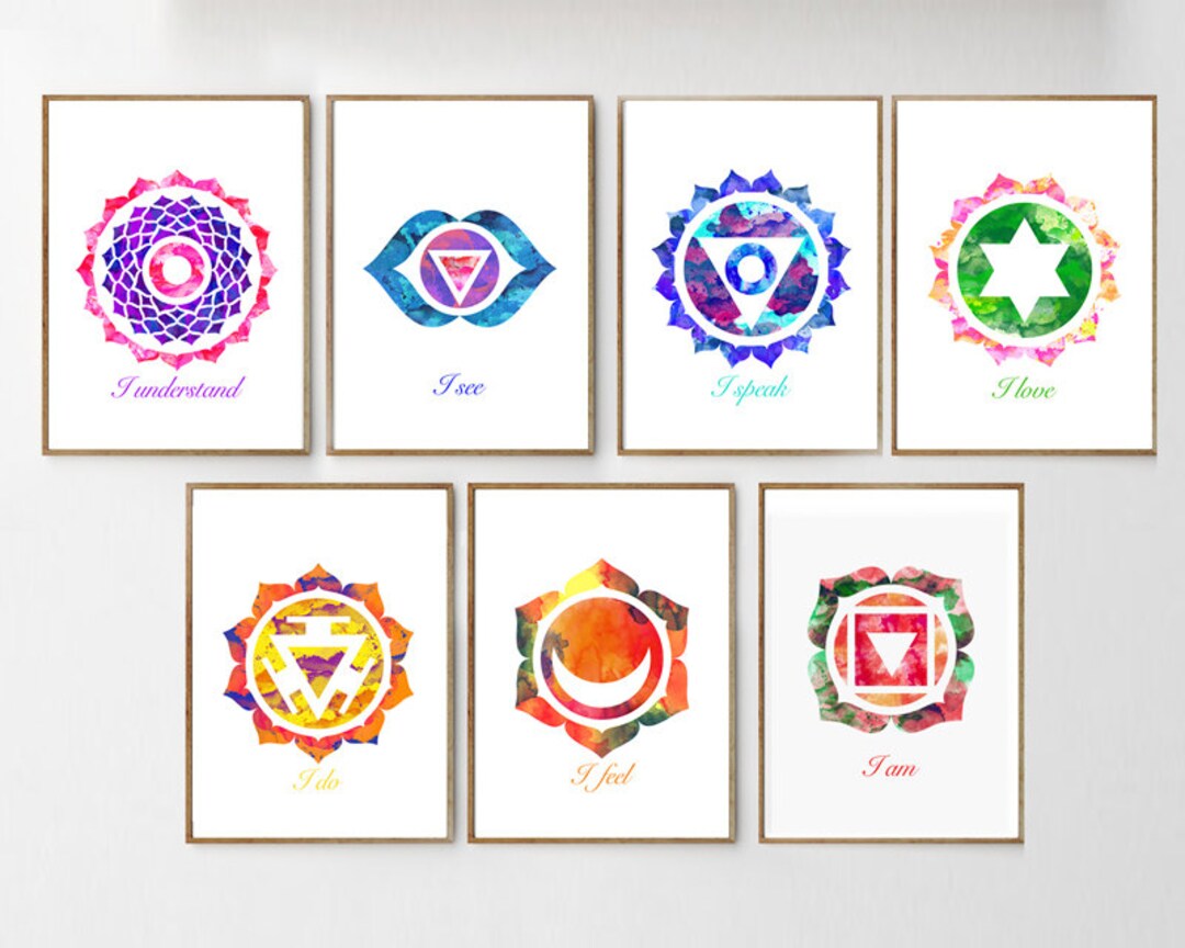 Yoga Prints Chakras Art SET of 7 Mandala Wall Art REIKI Art YOGA ...