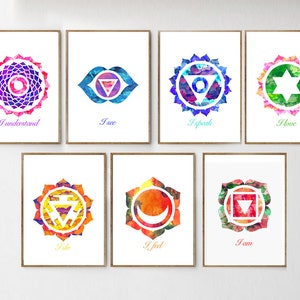 Yoga prints Chakras art SET of 7 Mandala wall art REIKI Art YOGA Posters Healing Art Sacred Geometry art Meditation Bohemian Art Gypsy Art