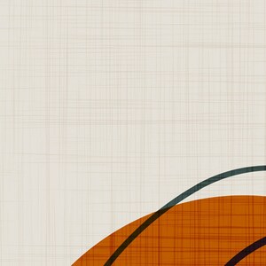 Op de afbeelding: Abstract geometrisch ontwerp op een textuur achtergrond. Het ontwerp heeft een geel, oranje en bruin kleurenschema met overlappende cirkels en lijnen.