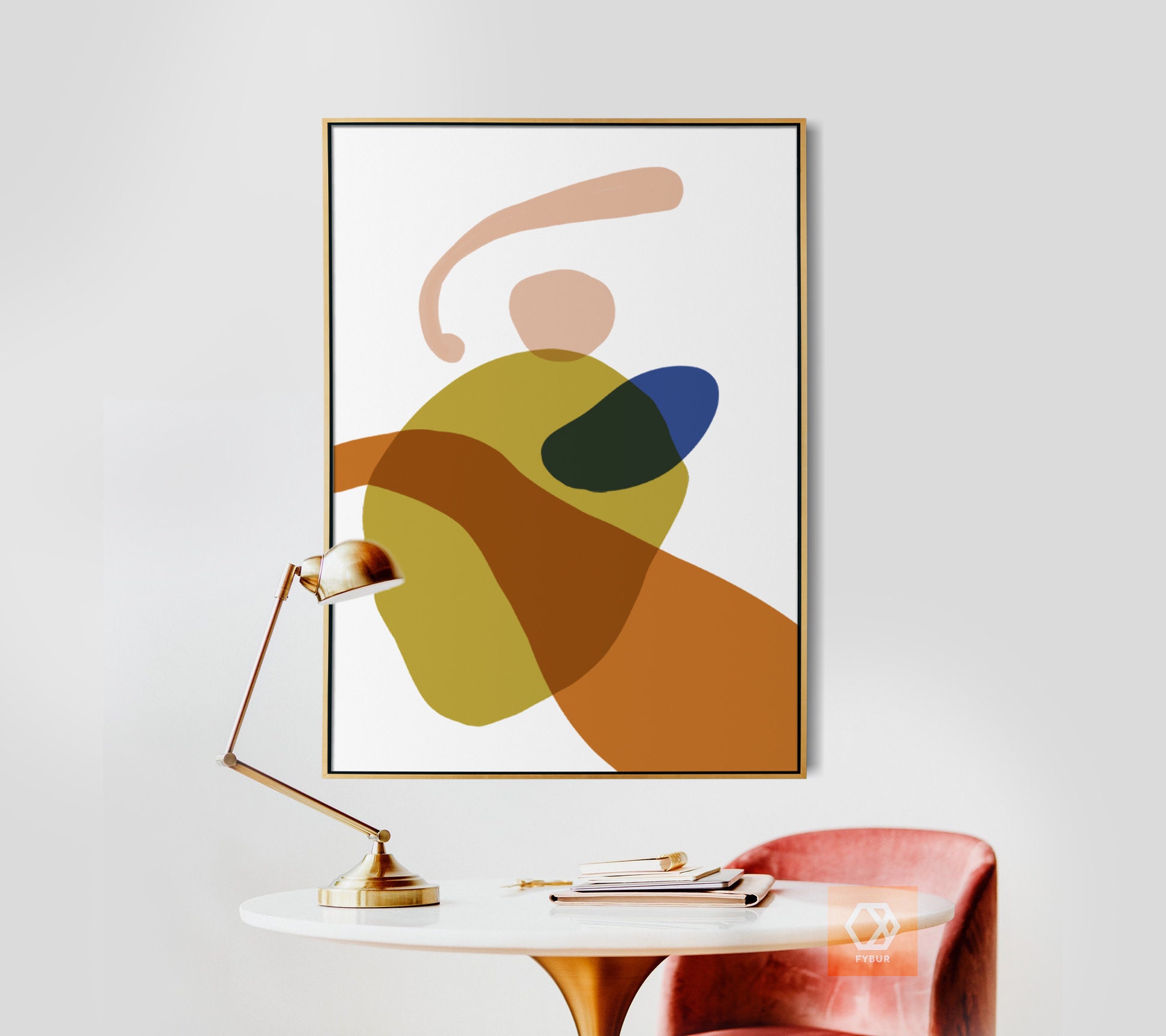 Abstract Set of 3 Mid Century Modern Art Set Chartreuse Wall Art ...