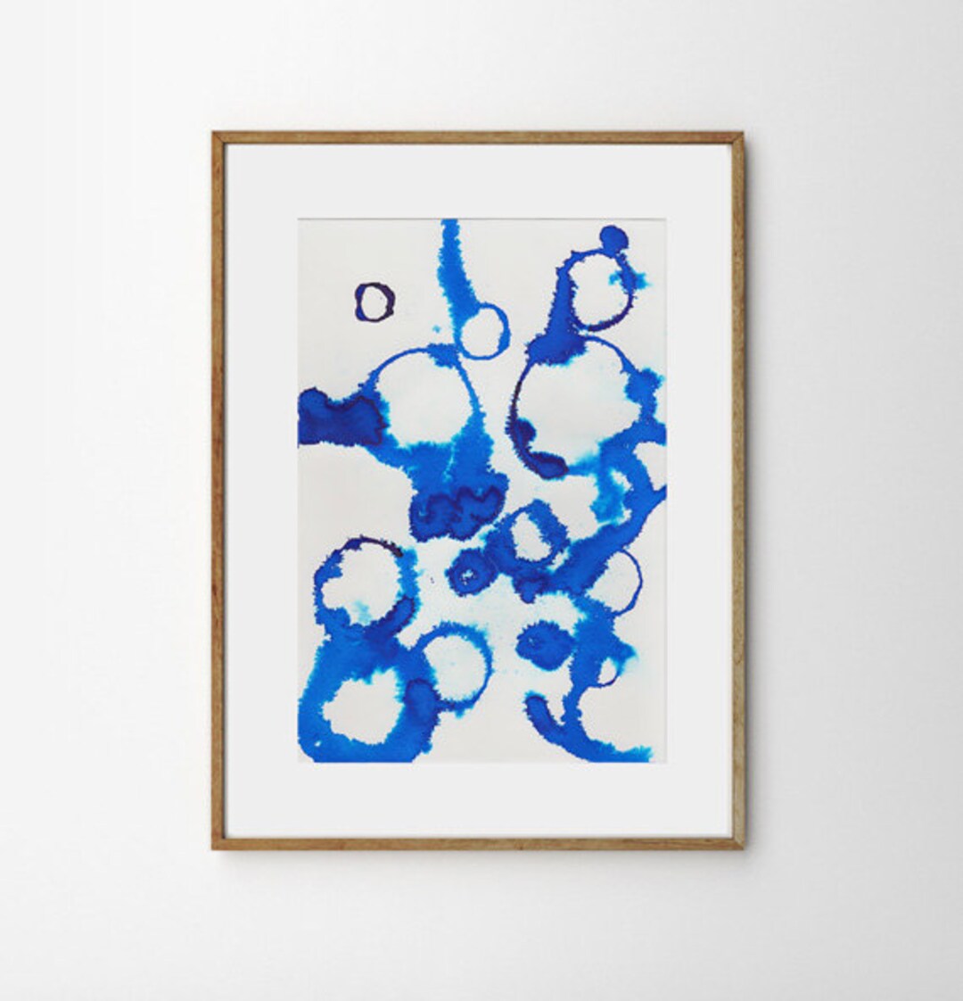 Blue Circles Wall Art Indigo Art Shibori Art Geometric Circles Art Abstract Watercolor Art Print