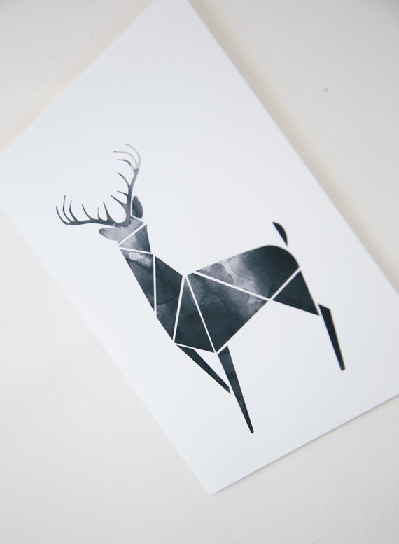 Black Geometric Art Modern Deer Decor Poster Antler Print Etsy