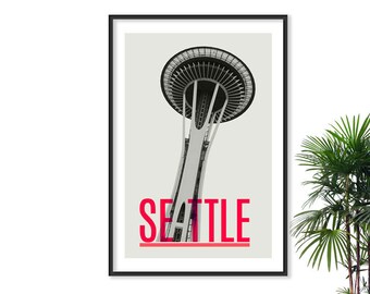 Seattle Art print - Space needle art print, Seattle city print, Seattle Typographic Poster, Seattle Travel poster, Washington state art