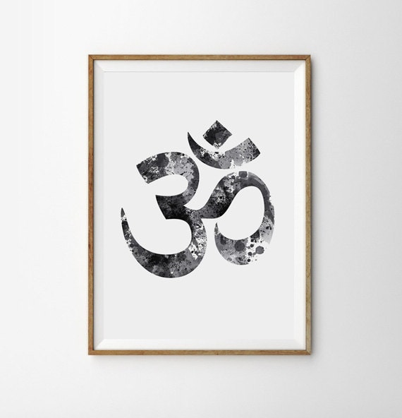 OM Yoga wall decor Yoga om watercolor yoga poster yoga wall art Om Aum mantra meditation Black White Minimalistic Zen Inspirational Print