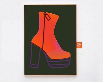 70s Boots Print, 70s show Star gogo boots wall art, fashion wall art Groovy 70s wall art Retro 70s decor, 70s Vintage art, Mid Century Print