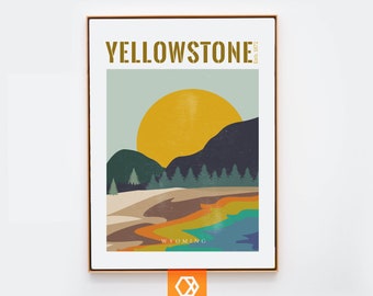 Yellowstone National Park poster Mid Century Modern poster Travel poster parks and rec Wall Art Nature wall art Scandinavian Mountain Art