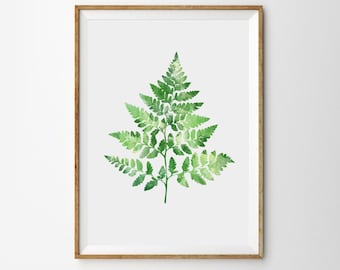 Spring Art Green Fern Poster Garden Botanical Leaf Fresh leaves summer Woodland Watercolor Botany plant Art Scandinavian decor Nature decor