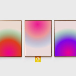 Aura art Gradient Prints Set of 3 Summer Abstract Color Gradient  Abstract Print Wall Art Set, 70's Retro print Mid century modern Prints