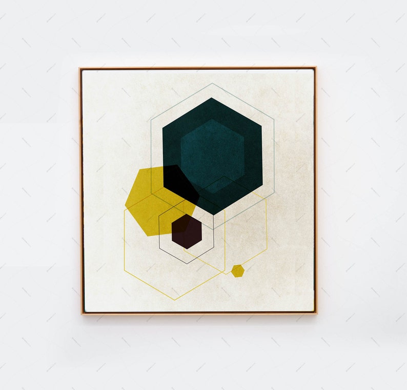 Hexagon Bestseller Mid century Modern wall art FYBUR, Retro geometric art Modern decor Scandinavian print Eames midcentury abstract Wall art image 1