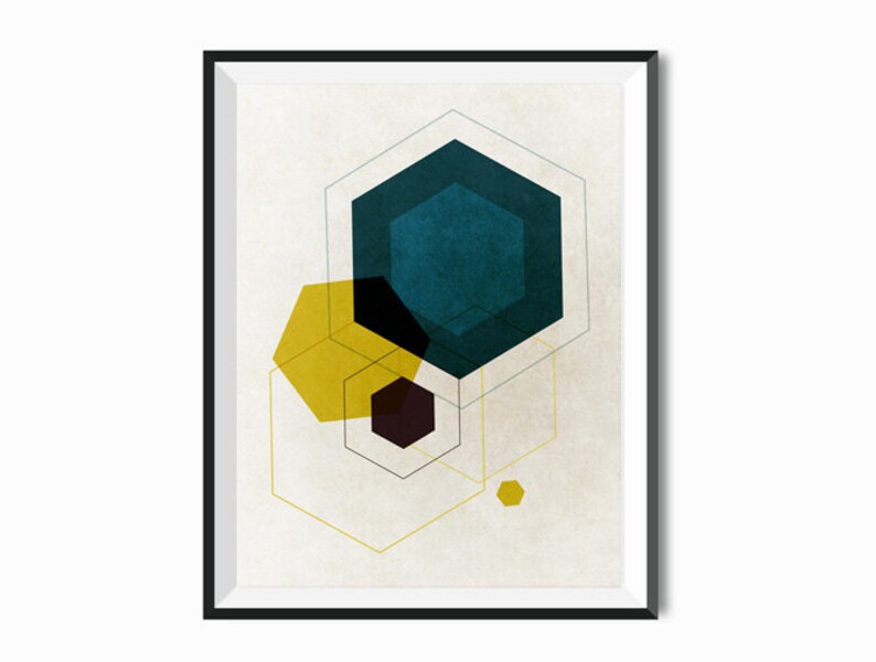 Hexagon Bestseller Mid century Modern wall art FYBUR, Retro geometric art Modern decor Scandinavian print Eames midcentury abstract Wall art image 4
