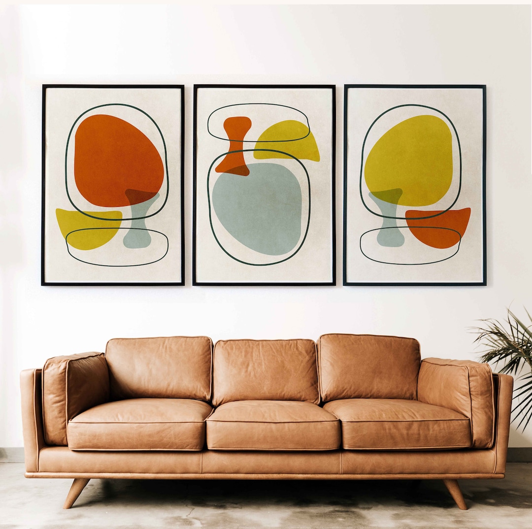 Abstract Mid Century Modern Wall Art Set of 3 Chartreuse Art Mid ...