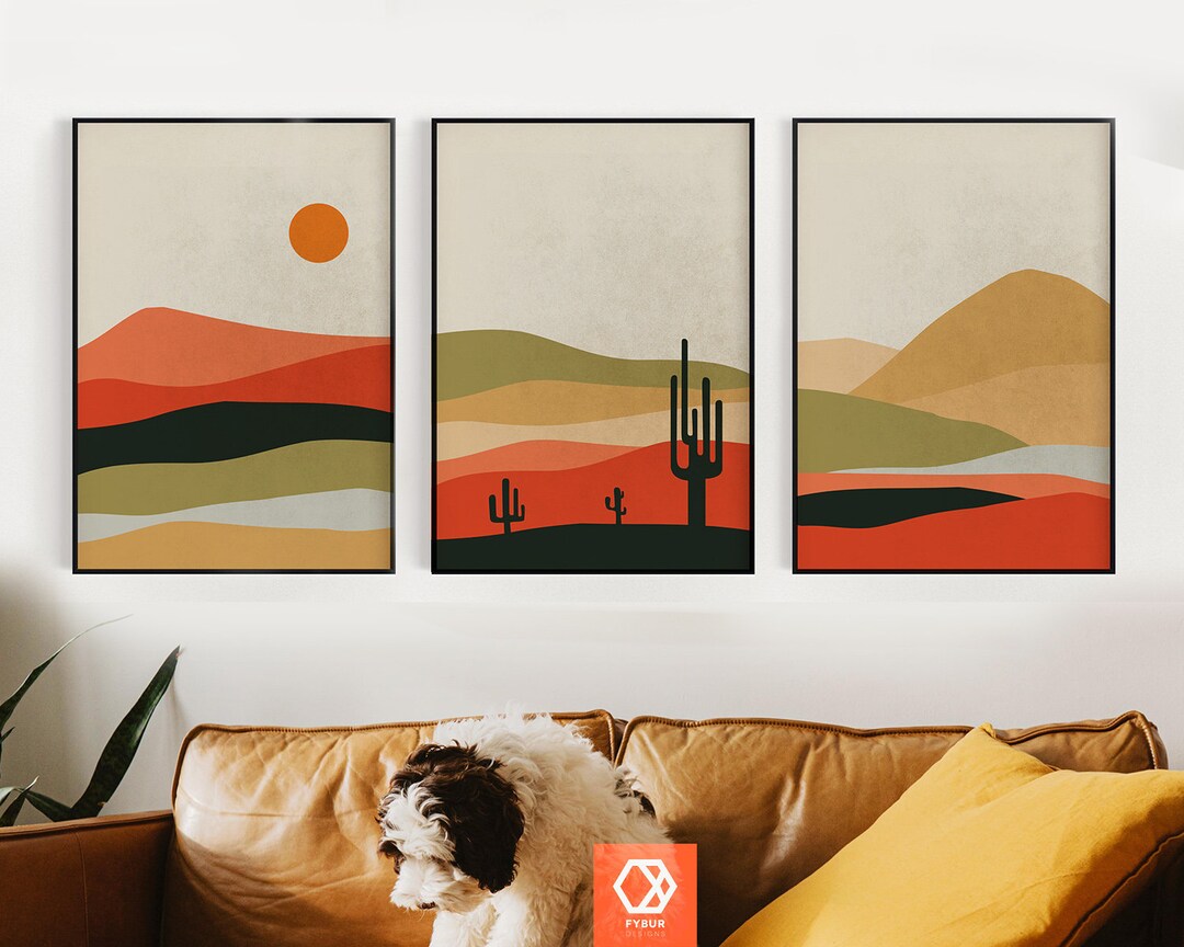 Desert Wall Art Mountains Wall Art Landscape Art Set Mid Century Modern