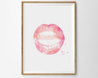 LIGHT PINK Lips Print Watercolor Lips Art Lips Art Lipstick mark Paris Decor Lips Decor sexy Lips Wall Decor Kiss Fashion art Lips poster